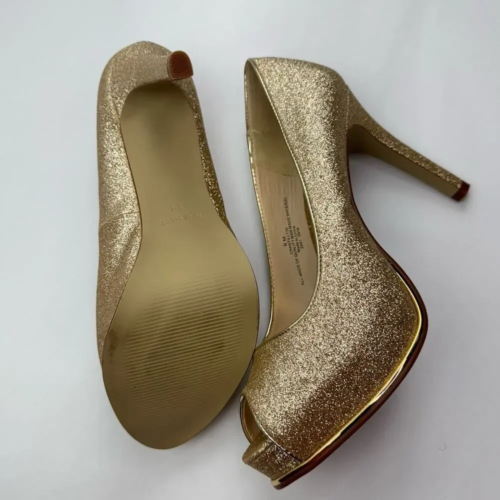 NINE WEST Tan Pumps Size 8M Gold QUALITY MAN MADE MATERIAL